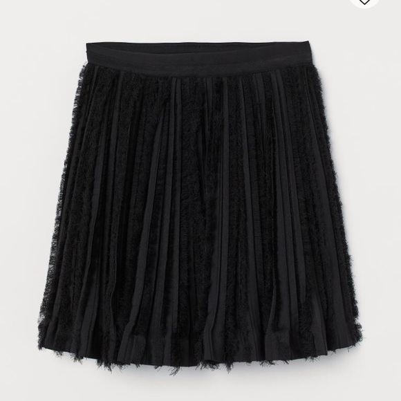 H&M BLACK PLEATED CHIFFON FRINGE RIBBON TRIM COQUETTE MINI SKIRT 14 NWT - Picture 9 of 9